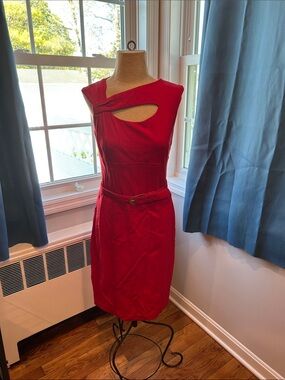 Cache Red Cutout Belted Dress